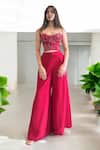 Buy_Label Lila_Red Crepe Embroidery Sweetheart Neck Corset And Pant Set _at_Aza_Fashions