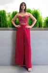 Buy_Label Lila_Red Crepe Embroidery Sweetheart Neck Corset And Pant Set _Online_at_Aza_Fashions