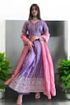Buy_Label Lila_Purple Tissue Embroidery V-neck Anarkali Set With Dupatta _at_Aza_Fashions