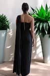 Shop_Label Lila_Black Crepe Embroidery, Sequins, Beads Sweetheart Neck Pre-drape Saree Set _at_Aza_Fashions