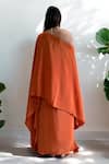 Shop_Label Lila_Orange Crepe Off-shoulder Draped Skirt And Top Set _at_Aza_Fashions