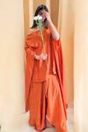 Label Lila_Orange Crepe Off-shoulder Draped Skirt And Top Set _Online_at_Aza_Fashions