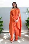 Buy_Label Lila_Orange Crepe Off-shoulder Draped Skirt And Top Set _Online_at_Aza_Fashions
