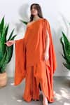 Shop_Label Lila_Orange Crepe Off-shoulder Draped Skirt And Top Set _Online_at_Aza_Fashions