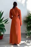Shop_Label Lila_Orange Crepe Collared Shirt And Skirt Set _at_Aza_Fashions