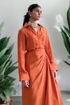 Buy_Label Lila_Orange Crepe Collared Shirt And Skirt Set _Online_at_Aza_Fashions
