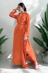 Shop_Label Lila_Orange Crepe Collared Shirt And Skirt Set _Online_at_Aza_Fashions