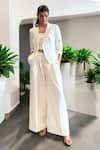 Buy_Label Lila_White Organza, Crepe Blazer Pant Set _at_Aza_Fashions