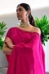 Buy_Label Lila_Pink Crepe Hot Cape Top And Pant Set 