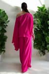 Shop_Label Lila_Pink Crepe Hot Cape Top And Pant Set _at_Aza_Fashions