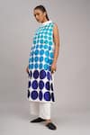 Taika By Poonam Bhagat_Blue Chanderi Embroidery Collared Ivory Polka Tunic And Pant Set _Online_at_Aza_Fashions
