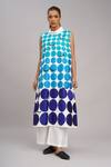 Buy_Taika By Poonam Bhagat_Blue Chanderi Embroidery Collared Ivory Polka Tunic And Pant Set _at_Aza_Fashions