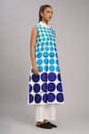 Buy_Taika By Poonam Bhagat_Blue Chanderi Embroidery Collared Ivory Polka Tunic And Pant Set _Online_at_Aza_Fashions