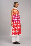 Taika By Poonam Bhagat_Ivory Chanderi High Neck Red Polka Grid Tunic Set _Online_at_Aza_Fashions