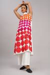Shop_Taika By Poonam Bhagat_Ivory Chanderi High Neck Red Polka Grid Tunic Set _at_Aza_Fashions
