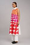 Buy_Taika By Poonam Bhagat_Ivory Chanderi High Neck Red Polka Grid Tunic Set _Online_at_Aza_Fashions