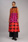 Taika By Poonam Bhagat_Black Chanderi, Cotton, Silk Collared Polka Grid Tunic Set _at_Aza_Fashions