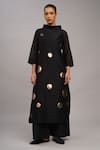 Buy_Taika By Poonam Bhagat_Black Chanderi, Cotton, Silk Sequins Mandarin Collar Gold Tunic And Pant Set _at_Aza_Fashions