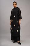 Taika By Poonam Bhagat_Black Chanderi, Cotton, Silk Sequins Mandarin Collar Gold Tunic And Pant Set _Online_at_Aza_Fashions