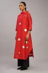 Taika By Poonam Bhagat_Red Chanderi, Cotton, Silk Sequins Mandarin Collar Gold Tunic Set _Online_at_Aza_Fashions