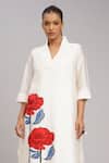 Shop_Taika By Poonam Bhagat_Ivory Chanderi, Cotton, Silk Embroidery Split V-neck Twin Poppy Tunic Set 