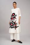 Buy_Taika By Poonam Bhagat_Ivory Chanderi, Cotton, Silk Embroidery Round Neck Twin Poppy Tunic Set _Online_at_Aza_Fashions