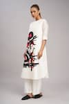 Buy_Taika By Poonam Bhagat_Ivory Chanderi, Cotton, Silk Embroidery Round Neck Twin Poppy Tunic Set 