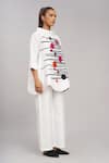 Taika By Poonam Bhagat_Ivory Cotton, Silk Embroidery Mandarin Collar Top With Colorful Dots _Online_at_Aza_Fashions