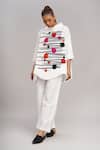 Taika By Poonam Bhagat_Ivory Cotton, Silk Embroidery Mandarin Collar Top With Colorful Dots _at_Aza_Fashions