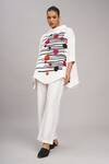 Buy_Taika By Poonam Bhagat_Ivory Cotton, Silk Embroidery Mandarin Collar Top With Colorful Dots _at_Aza_Fashions