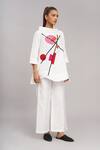 Shop_Taika By Poonam Bhagat_Ivory Cotton, Silk Embroidery High Neck Top And Pant Set _Online_at_Aza_Fashions