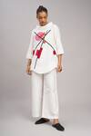 Taika By Poonam Bhagat_Ivory Cotton, Silk Embroidery High Neck Top And Pant Set _at_Aza_Fashions