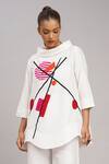 Buy_Taika By Poonam Bhagat_Ivory Cotton, Silk Embroidery High Neck Top And Pant Set 