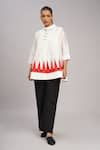 Buy_Taika By Poonam Bhagat_Ivory Chanderi Mandarin Collar Pyramid Appliqued Top _at_Aza_Fashions