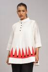 Shop_Taika By Poonam Bhagat_Ivory Chanderi Mandarin Collar Pyramid Appliqued Top _Online_at_Aza_Fashions