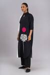 Taika By Poonam Bhagat_Black Cotton, Silk Embroidery Mandarin Collar And White Tunic & Pant Set _Online_at_Aza_Fashions
