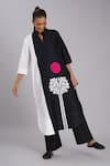 Buy_Taika By Poonam Bhagat_Black Cotton, Silk Embroidery Mandarin Collar And White Tunic & Pant Set _at_Aza_Fashions