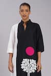 Taika By Poonam Bhagat_Black Cotton, Silk Embroidery Mandarin Collar And White Tunic & Pant Set _at_Aza_Fashions