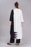 Shop_Taika By Poonam Bhagat_Black Cotton, Silk Embroidery Round Neck Ivory Zigzag Tunic And Pant Set _at_Aza_Fashions