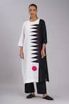Buy_Taika By Poonam Bhagat_Black Cotton, Silk Embroidery Round Neck Ivory Zigzag Tunic And Pant Set _at_Aza_Fashions