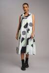 Taika By Poonam Bhagat_Black Linen Cowl Neck Mint Retro Printed Dress _Online_at_Aza_Fashions