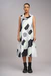 Buy_Taika By Poonam Bhagat_Black Linen Cowl Neck Mint Retro Printed Dress _Online_at_Aza_Fashions