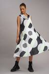 Buy_Taika By Poonam Bhagat_Black Linen Cowl Neck Mint Retro Printed Dress _at_Aza_Fashions