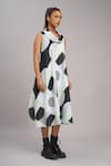 Taika By Poonam Bhagat_Black Linen Cowl Neck Mint Retro Printed Dress _at_Aza_Fashions