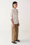 Buy_Three_Ivory Chanderi, Linen Embroidery Floral Rope Shirt And Pant Set _Online_at_Aza_Fashions