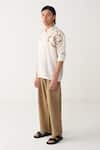 Three_Ivory Chanderi, Linen Embroidery Floral Rope Shirt And Pant Set _at_Aza_Fashions