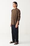 Three_Charcoal Handloom Cotton Brown Stripe Shirt _Online_at_Aza_Fashions