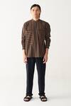 Buy_Three_Charcoal Handloom Cotton Brown Stripe Shirt _Online_at_Aza_Fashions