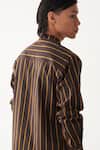 Shop_Three_Charcoal Handloom Cotton Brown Stripe Shirt _at_Aza_Fashions