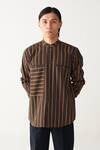 Buy_Three_Charcoal Handloom Cotton Brown Stripe Shirt _at_Aza_Fashions